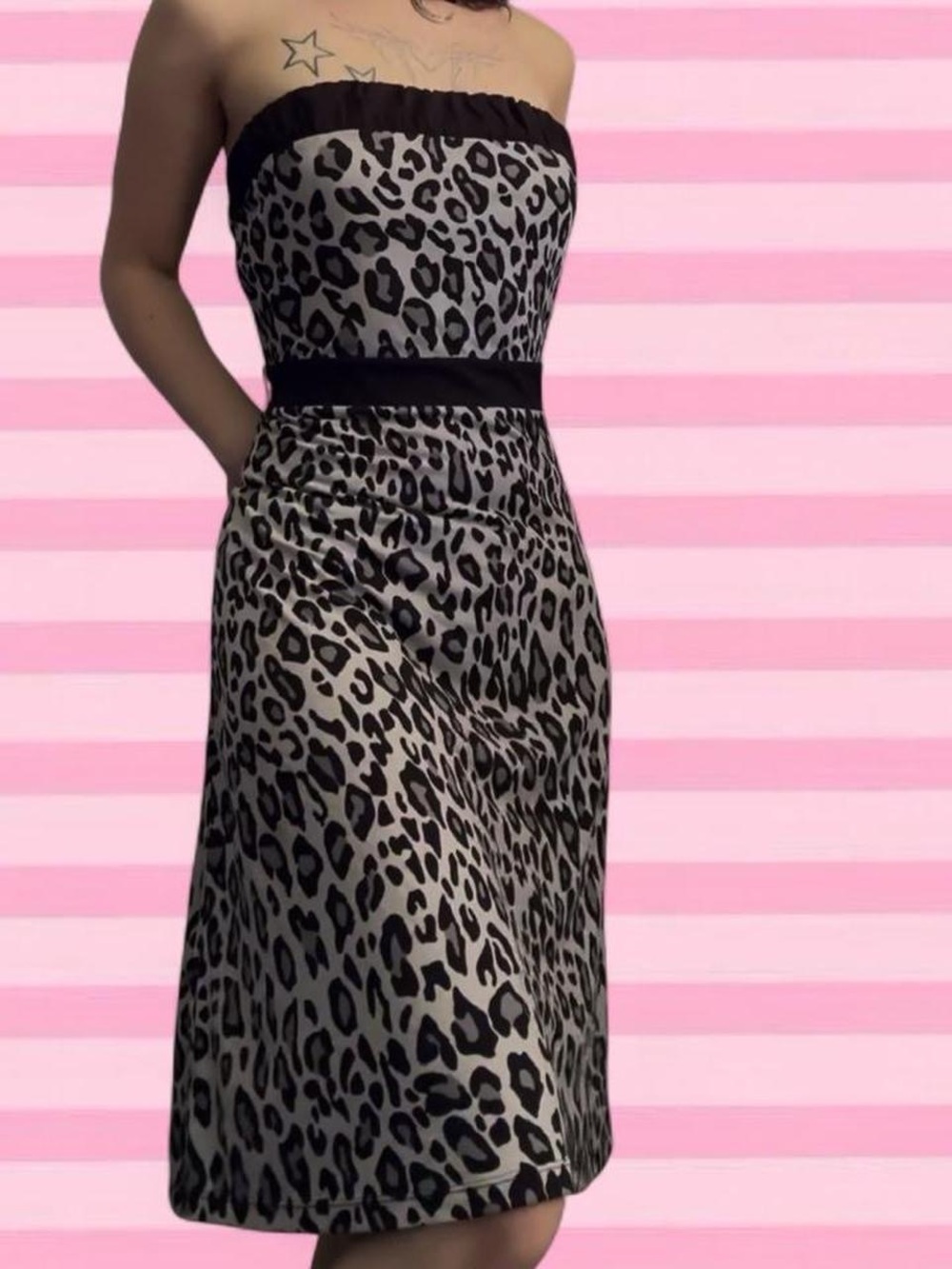 Apt. 9 gray and black leopard print strapless midi/maxi dress ~ Size S